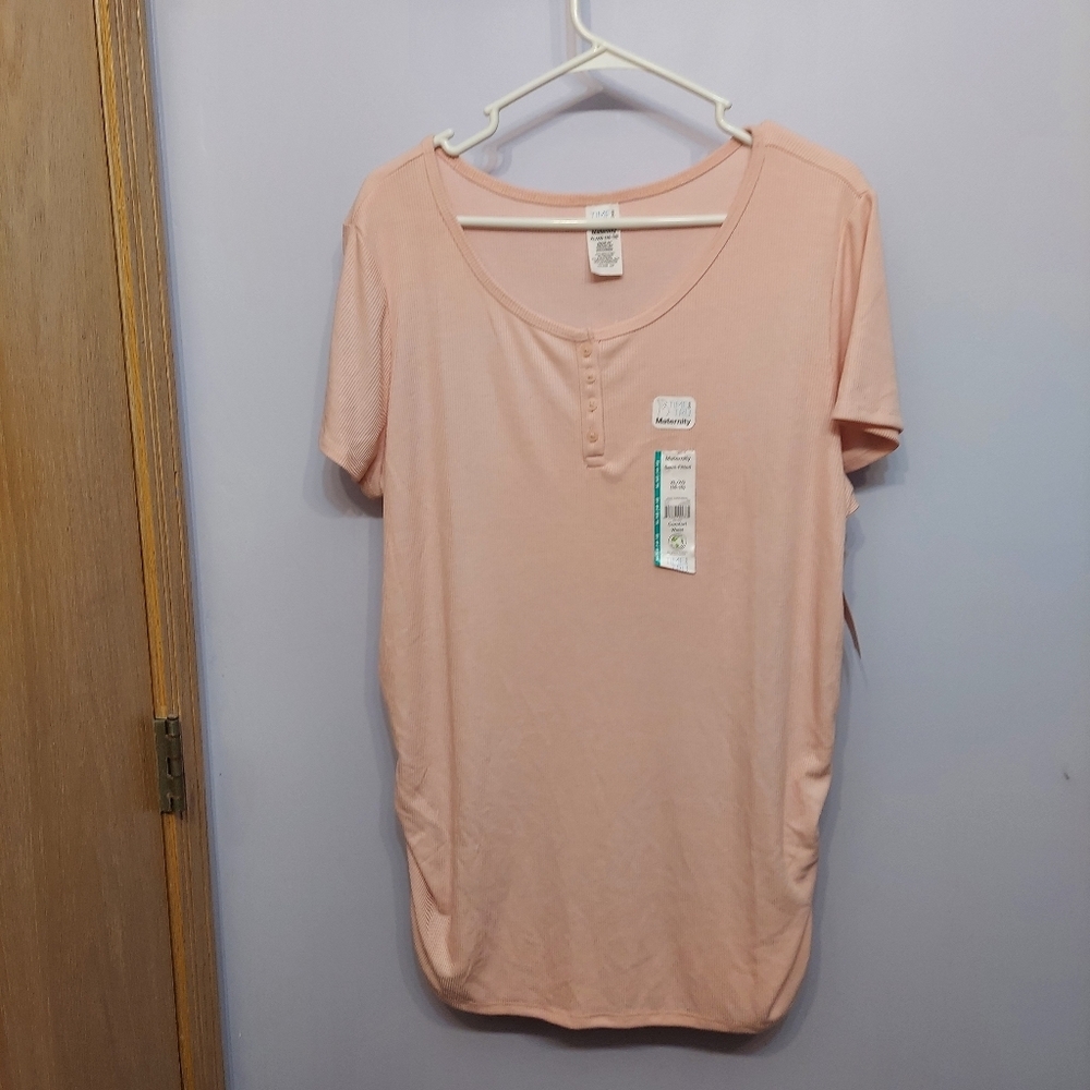 Time Tru Maternity Short Sleeve Henley Stretchy pregnancy belly mom mama